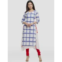YASH GALLERY White & Blue Cotton Chequered A Line Kurta-picture-35
