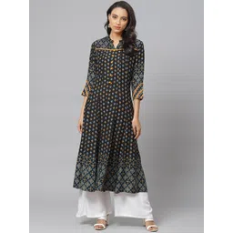 YASH GALLERY Women Black & Blue Printed Anarkali Kurta-picture-29