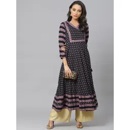 YASH GALLERY Women Black  Red Printed Angrakha Anarkali Kurta-picture-23