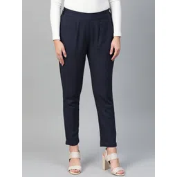 YASH GALLERY Women Blue Slip on Cotton Trousers-picture-24