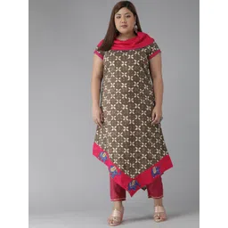 YASH GALLERY Women Brown & Pink Geometric Printed Cowl Neck Kurta-picture-23
