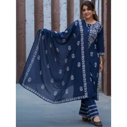 YASH GALLERY Women Ethnic Motifs Embroidered Regular Kurta & Palazzos With Dupatta-picture-33