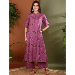 YASH GALLERY Women Floral Printed Regular Pure Cotton Kurta with Trousers-picture-30