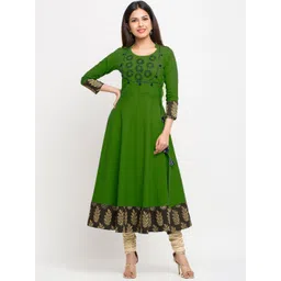YASH GALLERY Women Green & Black Embroidered Anarkali Kurta-picture-26