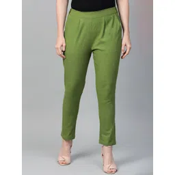 YASH GALLERY Women Green Cotton Slip-On Trousers-picture-37