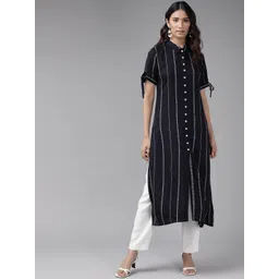 YASH GALLERY Women Navy Blue & White Striped Kurta-picture-28