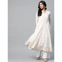 Yash Gallery Women Off White & Pink Geometric Printed Anarkali Kurta-picture-28