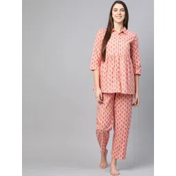 YASH GALLERY Women Peach-Coloured & Pink Printed Night Suit-picture-29