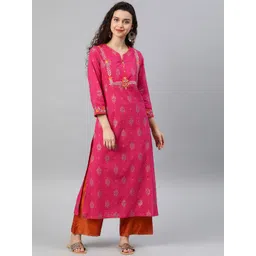 YASH GALLERY Women Pink Embroidered Straight Kurta-picture-11