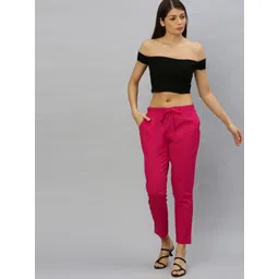 YASH GALLERY Women Pink Straight Fit Solid Regular Cropped Trousers image 4