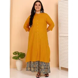 YASH GALLERY Women Plus Size Ethnic Motifs Regular Straight Kurta with Palazzos Kurta Sets-image-6