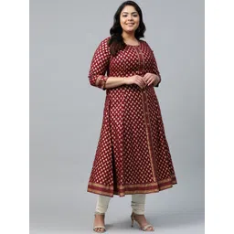 Yash Gallery Women Plus Size Maroon & Golden Ethnic Motifs Printed A-Line Kurta-picture-14