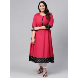 YASH GALLERY Women Plus Size Pink Solid A-Line Kurta-picture-27