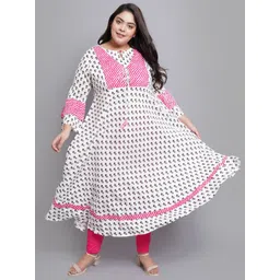 YASH GALLERY Women White & Pink Floral Printed Keyhole Neck Anarkali Kurta-picture-24