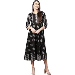 yash gallery Women's Cambric Cotton Floral Printed Flared Knee-Length Dress for Women-picture-18