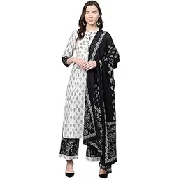 yash gallery Women'S Cotton Floral Printed Straight Kurta Palazzo & Dupatta Set For Women-picture-10