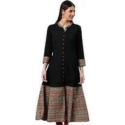 yash gallery Women's Cotton Relaxed Fit A Line Rayon & Cambric Zig-Zag Printed A-Line Kurta-picture-12