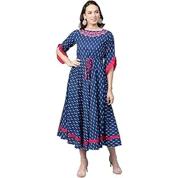 yash gallery Women's Fit And Flare Calf Length Cotton Ikat Printed Flared Dress-picture-32