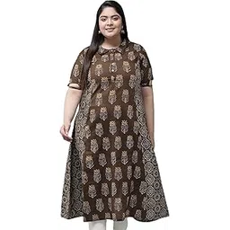 yash gallery Women's Plus Size Cotton Floral Printed A-Line Kurta for Women-picture-27