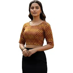 yash gallery Women’s Premium Fabric Printed Ready-to-Wear Elbow Sleeve Blouse for Saree | Soft Stretchable Fabric | Stylish Ethnic Crop Top Blouse with Both Side Elastic-picture-34