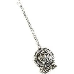 yash jewels emporium German Silver Ethnic Wedding Bridal Oxidized Silver Maang Tikka-picture-10