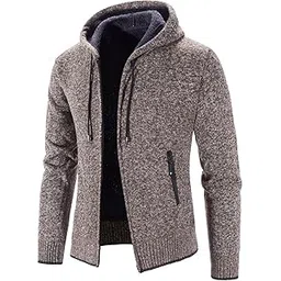 yashidun Men's Winter Slim Fit Fur Lined Knitted Hoodie Zipper Cardigan Sweater Jacket-picture-10