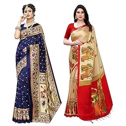 yashika Women's Combo Art Silk Printed Saree With Blouse Piece Pack Of 2(MATWALI NAVY-RAJARANI CHICKU)-picture-53