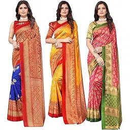 yashika Women's Combo Art Silk Saree with Blouse Piece-Pack of 3(Metro ROYL BLU-MINALI Mustard-ALIFA Pink) Multicolor-12-picture-12
