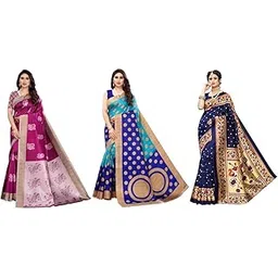 yashika Women's Sarees Women's Combo Art Silk Printed Saree With Unstitched Blouse Piece |saree for Women | saree combo | New Sari | Latest Saree_Pack Of 3-picture-53