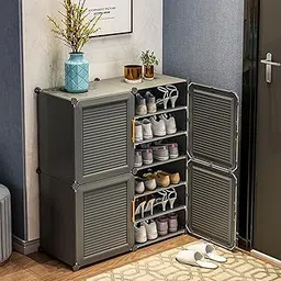 YASONIC Plastic Shoe Rack for Home | 12 Shelf DIY Shoe Rack with Door Magnets for Home Storage Plastic Box Organizer, Metal Door Frame, Chappal Slipper Sandals Stand (Grey,4-Door)-picture-25