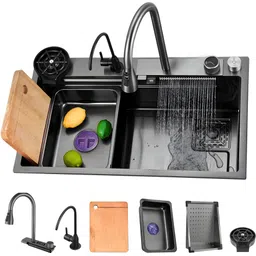 yavi global Digital Piano Sink:30x18x9 inches -Multifunctional Waterfall Sink with LED Light Digital Display 2-Button Control Panel & Nano Coating Single Bowl Kitchen Sink Vessel Sink-picture-14