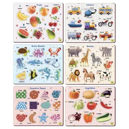 yay play YaYplay 6 In 1 Wooden Educational Puzzles Fruits, Vegetables, Animals, Ocean Animals, Vehicles Shapes Set Of 6  58 Pieces-picture-26