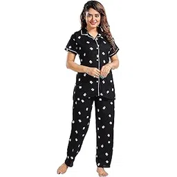 yazia Women's Cotton Heart Printed Night Suit Set of Shirt and Pyjama-picture-19