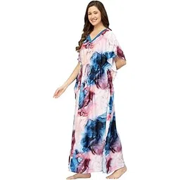 yazia Women's Watercolour Print Kaftan Maxi Dress, Elegant Boho Style, Full-Length, V-Neckline, Cotton-picture-21