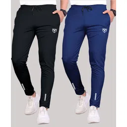 yazole Pack of 2 Men Solid Blue, Black Track Pants-picture-20