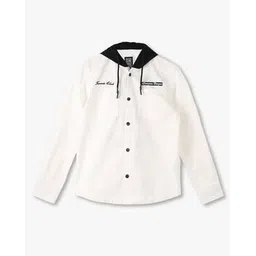 yb dnmx Boys Typographic Print Slim Fit Hooded Shirt with Patch Pockets-picture-28