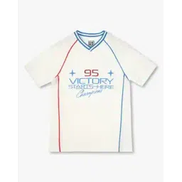 yb dnmx Boys Typographic Print V-Neck T-Shirt with Contrast Tipping-picture-27