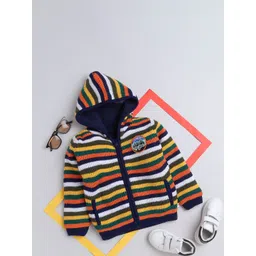 Yellow Apple Girls Striped Hooded Woollen Pullover Sweater-picture-36