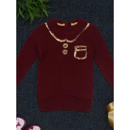 Yellow Apple Girls Striped Woollen Pullover-picture-25