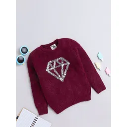 Yellow Apple Girls Woollen Pullover Sweater With Embellished Detail-picture-20