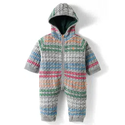 Yellow Apple Knit Full Sleeves Hooded Rompers with Cable Knit & Stripes Pack of 2 - Grey & Dark Green-picture-23