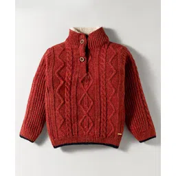 Yellow Apple Knit Full Sleeves Pullover Sweater With Cable Knit Design - Red-picture-27