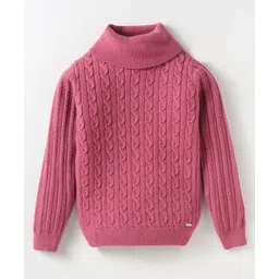 Yellow Apple Viscose Knit Full Sleeves Sweater with Cable Knit Design - Dark Pink-picture-27