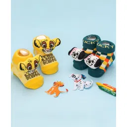 Disney by Yellow Bee Cotton Pack Of 2 The Lion King & Dalmatians Featuring Character Printed Socks - Yellow & Dark Green-picture-11