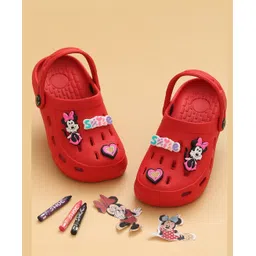 Disney by Yellow Bee Solid Perforated Clogs With Mickey & Friends Featuring Minnie Mouse & Heart Designed Charms - Red-picture-30