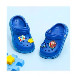 Yellow Bee Baby Monkey Applique Detailed Perforated Slingback Clogs - Dark Blue image 1