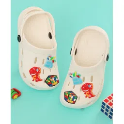 Yellow Bee Backpack & Dinosaur Applique Detailed Perforated Slingback Clogs - White-picture-12