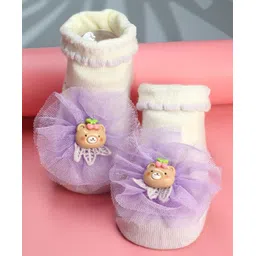 Yellow Bee Bear Applique Detailed Anti Skid Socks - Purple-picture-18