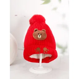 Yellow Bee Boys Self-Designed Teddy Applique Woollen Beanie-picture-31