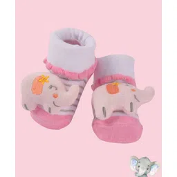 Yellow Bee Cotton Striped & 3D Elephant Applique Detailed Socks - Pink-picture-22